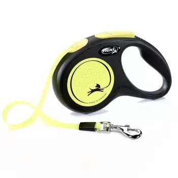 Поводок-рулетка flexi New Neon S. Лента 5 м для собак до 15 кг Желтый