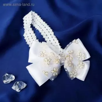 Повязка для волос "Модница" двойной бант стразы, 2 см, белый