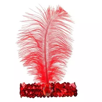 Повязка на голову, с пером, красная