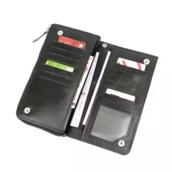 Пр964 Портмоне на молнии, отдел для карт(22)/монет/купюр, цвет черный пулап 10х20х3см