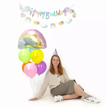 Воздушные шары, набор «Единорог»: 7 шаров, гирлянда, 6 колпаков