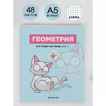Тетрадь предметная 48 листов, А5, ПЕРСОНАЖИ, со справочными материалами «1 сентября: Геометрия», обложка мелованный картон 230 гр внутренний блок в клетку белизна 96%