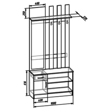 Прихожая 1000 × 380 × 2200, Дуб венге/Дуб молочный