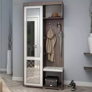 Прихожая Карина, универсальная, 1002х440х2176, Ясень шимо темный/Белый