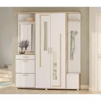 Прихожая «Медея», 17804202095 мм, дуб крафт золотой / кашемир серый / кожзам бежевый