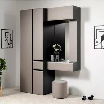 Прихожая «МОБИ. Сидней», компоновка 1, 5 модулей, 16805732400 мм, цвет антрацит/веллюто капучино