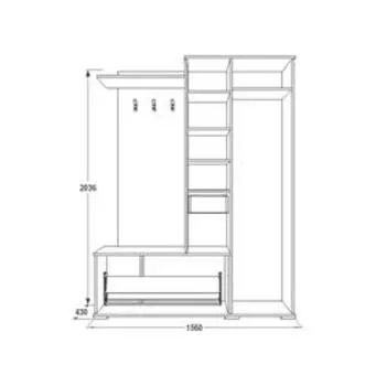 Прихожая «Саша 6», 1560 × 430 × 2036 мм, ЛДСП, зеркало, ясень анкор тёмный / анкор светлый