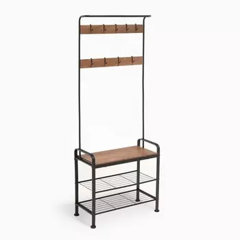 Прихожая напольная «Клик Мебель. София», с обувницей, с крючками, 1841345721 мм, цвет рустик браун/чёрный