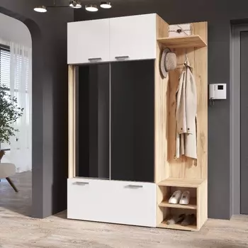 Прихожая «Стелла», 14204402100 мм, цвет белый глянец холодный / дуб крафт