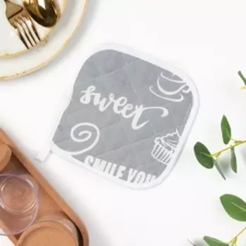 Прихватка Мари Санна Леттеринг 18х18 см, серый, рогожка 150гр, хл 100%