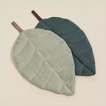 Прихватка для кухни SL HOME Green leaves, 2618 см, 100% лён, синтепон, 200 г/м2, 2 шт.