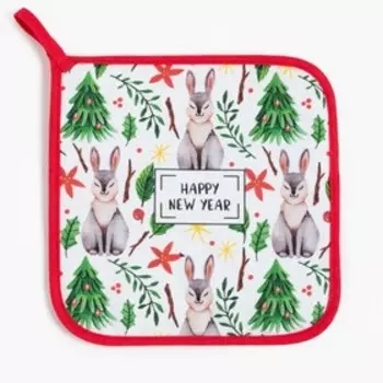 Прихватка «Happy New Year» 19х19 см, саржа, 100% х/л, ватин 250 г/м2