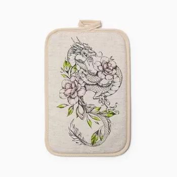 Прихватка прямоугольная Драконы в пионах 2 22х14см, 50%лен 50%хл