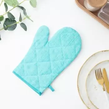 Варежка-прихватка Мари Санна Цветы+бирюза, рогожка