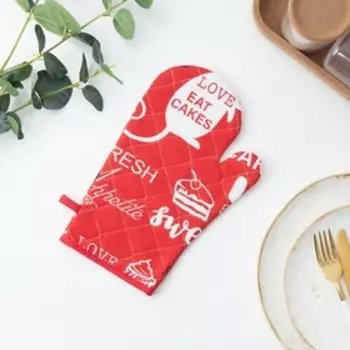 Варежка-прихватка Мари Санна, Леттеринг, красный, рогожка