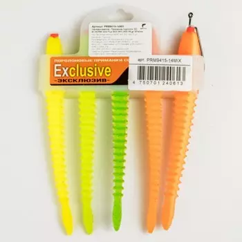 Приманки поролоновые 3D Ex WORM FLUO 14см под офсет. крюч. №3/0, 4/0, 5/0/MIX 5шт.