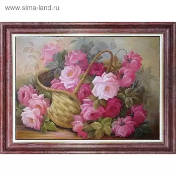Принт для вышивки лентами на габардине «Розы в корзине»