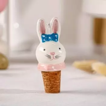 Пробка для бутылки Доляна «Зайка с бантиком», 3.59 см, доломит, белая