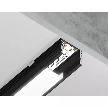Профиль алюминиевый накладной Ambrella Illumination Alum Profile, GP1750BK, 2000х12х15.7 мм, цвет чёрный, матовый рассеиватель