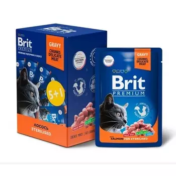 Промо-Набор 5+1! Brit Premium для стерилизованных кошек, лосось в соусе, 6х85 г