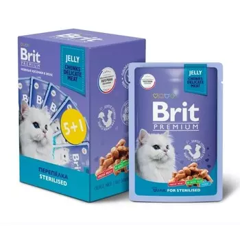 Промо-Набор 5+1! Brit Premium для стерилизованных кошек, перепелка в желе, 6х85 г