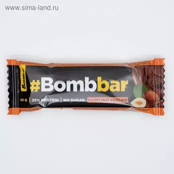 Протеиновый батончик Bombbar в шоколаде, фундучное пралине, спортивное питание, 40 г