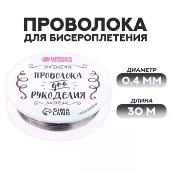 Проволока для творчества и бисероплетения, d=0.4 мм, 30 м, серебряный