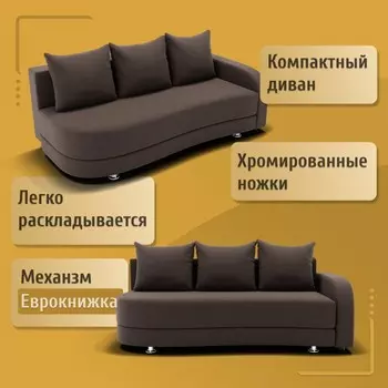 Прямой диван «Гитара», ППУ, механизм еврокнижка, локоть справа, велюр, цвет квест 033