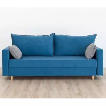 Прямой диван «Венеция», механизм еврокнижка, велюр, цвет синий