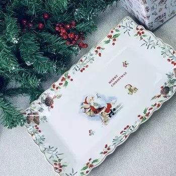 Прямоугольное блюдо, принт новогодний, 35.5х22.5 см