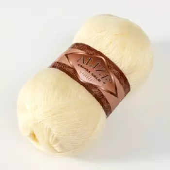 Пряжа для вязания спицами, крючком ALIZE, Angora Gold Simli, 75% акрил, 20% шерсть, 5% металлик, 500 м/100 г, (01 кремовый)