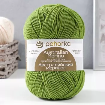 Пряжа "Австралийский меринос" 95%мерин.шерсть,5% акрил объёмный 400м/100гр (252-Зел.горох)