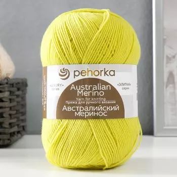 Пряжа для вязания спицами, крючком «Пехорский текстиль. Австралийский меринос», 95% мериносовая шерсть, 5% акрил 400 м/100 г, (483 незрелый лимон)