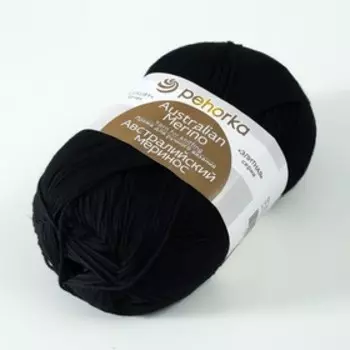 Пряжа "Австралийский меринос" 95%меринос. шерсть,5% акрил объёмный 400м/100гр (02-Чёрный)