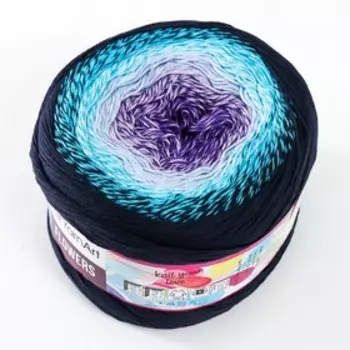 Пряжа "Flowers" 55% хлопок, 45% полиакрил 1000м/250гр (254 т.синий-бирюза)