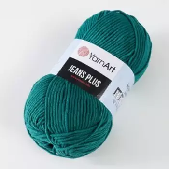 Пряжа для вязания спицами, крючком YarnArt, Jeans plus, 55% хлопок, 45% акрил, 160 м/100 г, (63 т. изумруд)