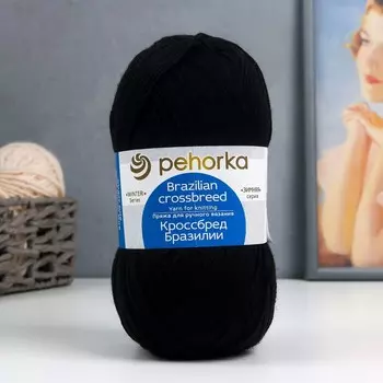 Пряжа "Кроссбред Бразилии" 50%меринос.шерсть, 50% акрил 500м/100гр (02-Черный)