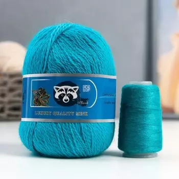 Пряжа "Mink wool" 90% пух норки,10% полиамид 350м/50гр + нитки (855 - зеленка)