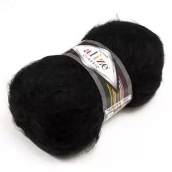 Пряжа для вязания спицами, крючком ALIZE, Mohair classic, 25% мохер, 24% шерсть, 51% акрил, 200 м/100 г, (60 чёрный)