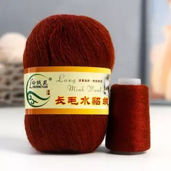 Пряжа Норка длинноворсовая 100% пух норки 50 г/350 м+нитки (53 терракот )