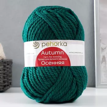 Пряжа для вязания спицами, крючком «Пехорский текстиль. Осенняя», 25% шерсть, 75% акрил высокообъемный, 150 м/200г, (573 т. изумруд)