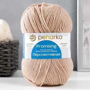 Пряжа "Перспективная" 50% меринос. шерсть, 50% акрил объёмный 270м/100гр (03 светло-бежевый)