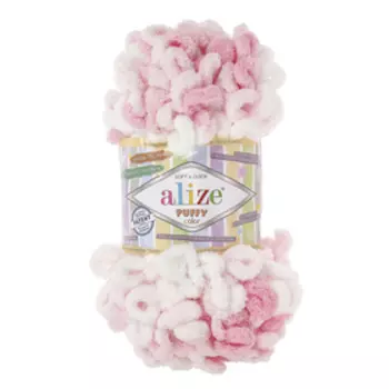 Плюшевая пряжа для вязания руками ALIZE, Puffy color, 100 % микрополиэстер, 9 м/100 г, (5863 розово белый)