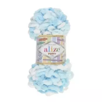 Плюшевая пряжа для вязания руками ALIZE, Puffy color, 100 % микрополиэстер, 9 м/100 г, (5924 голубой)