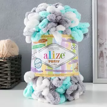 Плюшевая пряжа для вязания руками ALIZE, Puffy color, 100 % микрополиэстер, 9 м/100 г, (6408)