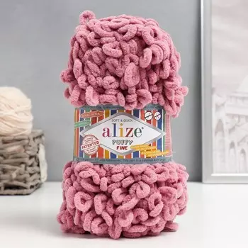 Плюшевая пряжа для вязания руками ALIZE, Puffy fine, 100% микрополиэстер, 14.5 м/100 г, (295 пыльная роза)