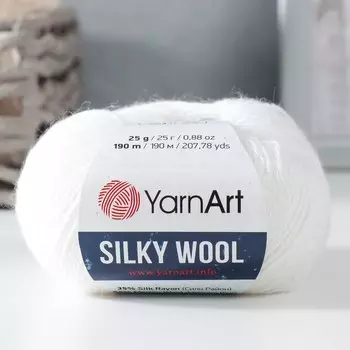 Пряжа "Silky Wool" 35% силк район, 65% мерино. вул 190м/25г (347 белый)
