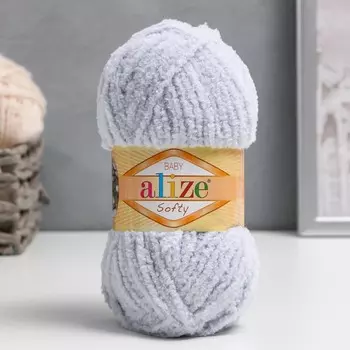 Плюшевая пряжа для вязания спицами, крючком ALIZE, Softy, 100% микрополиэстер, 115 м/50 г, (416 серый)