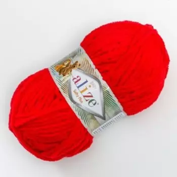 Плюшевая пряжа для вязания спицами, крючком ALIZE, Softy Plus, 100% микрополиэстер, 120 м/100 г, (56 красный)