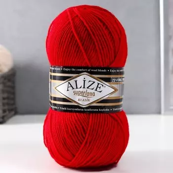 Пряжа "Superlana Klasik" 25% шерсть, 75% акрил 280м/100гр (56 красный)
